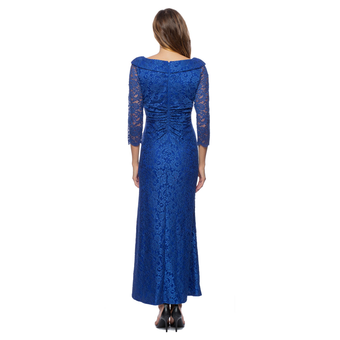 V-NECK SHIRR GOWN LACE