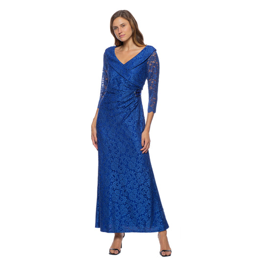 V-NECK SHIRR GOWN LACE