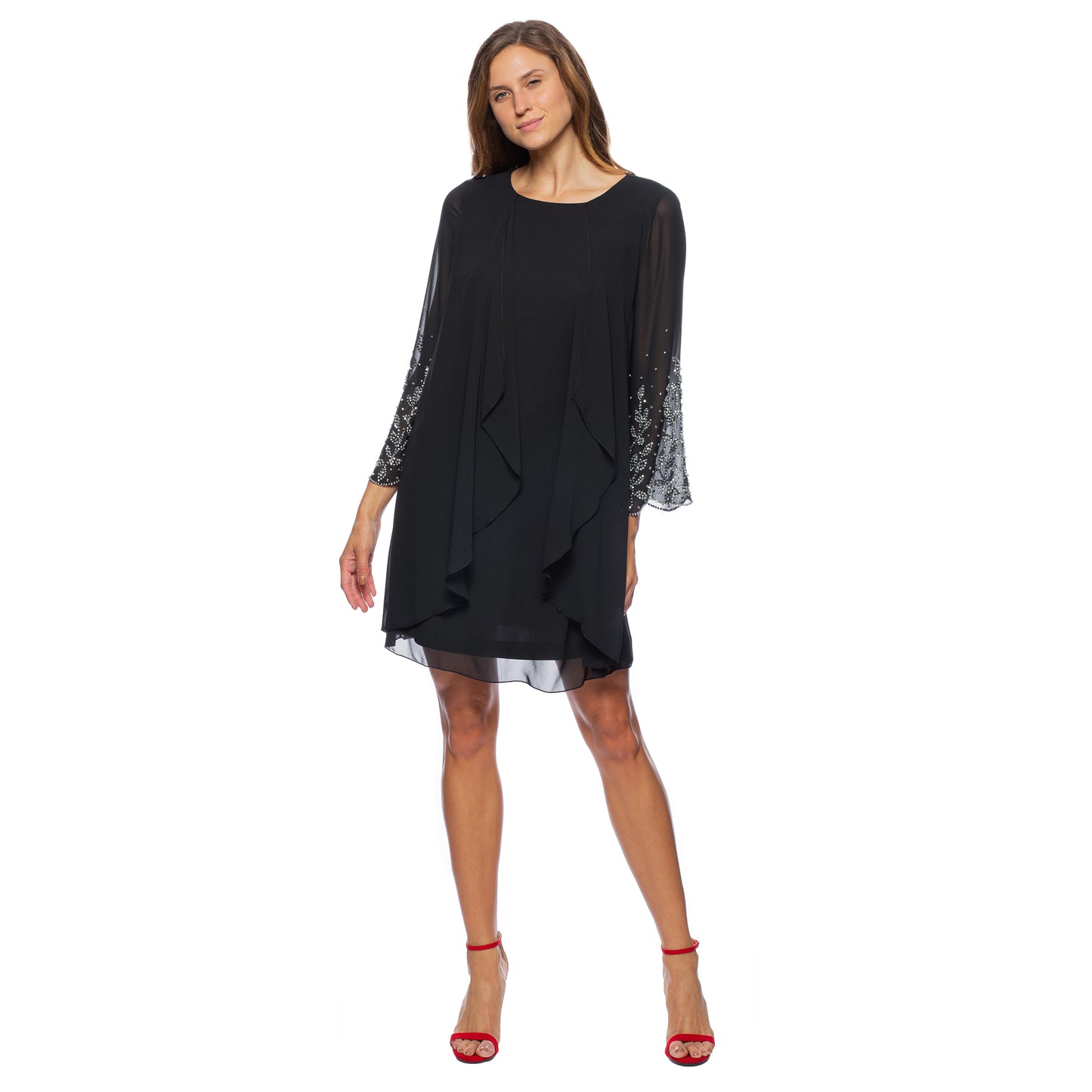 BEADED SLEEVE MOCK SHIFT DRESS