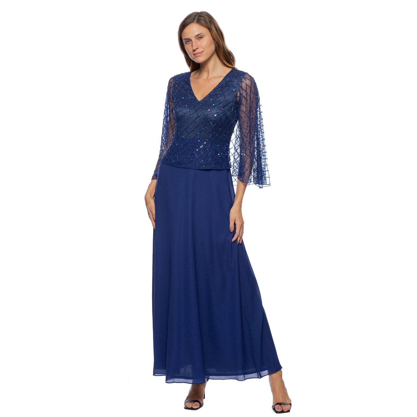 2 PC CAPELET MOCK BEAD GOWN