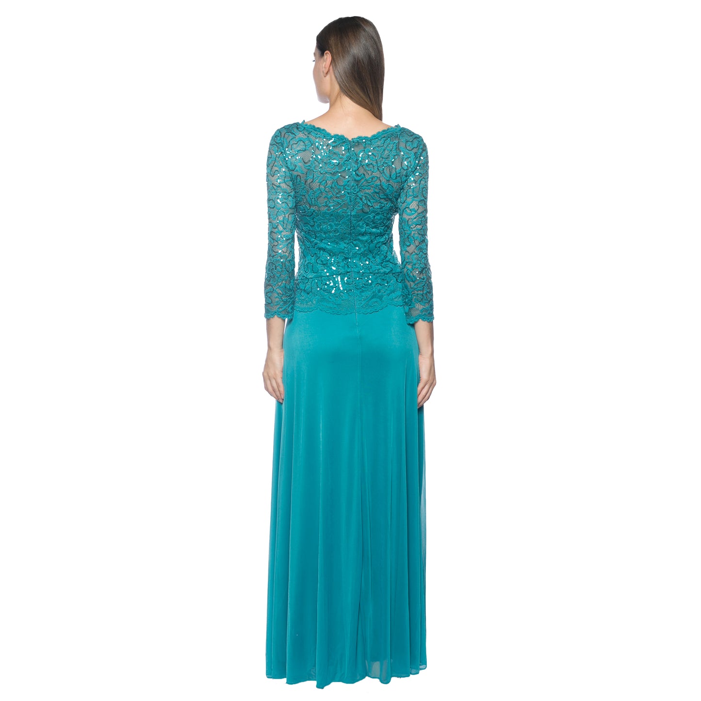 Lace Bodice Gown with 3/4 Sleeves