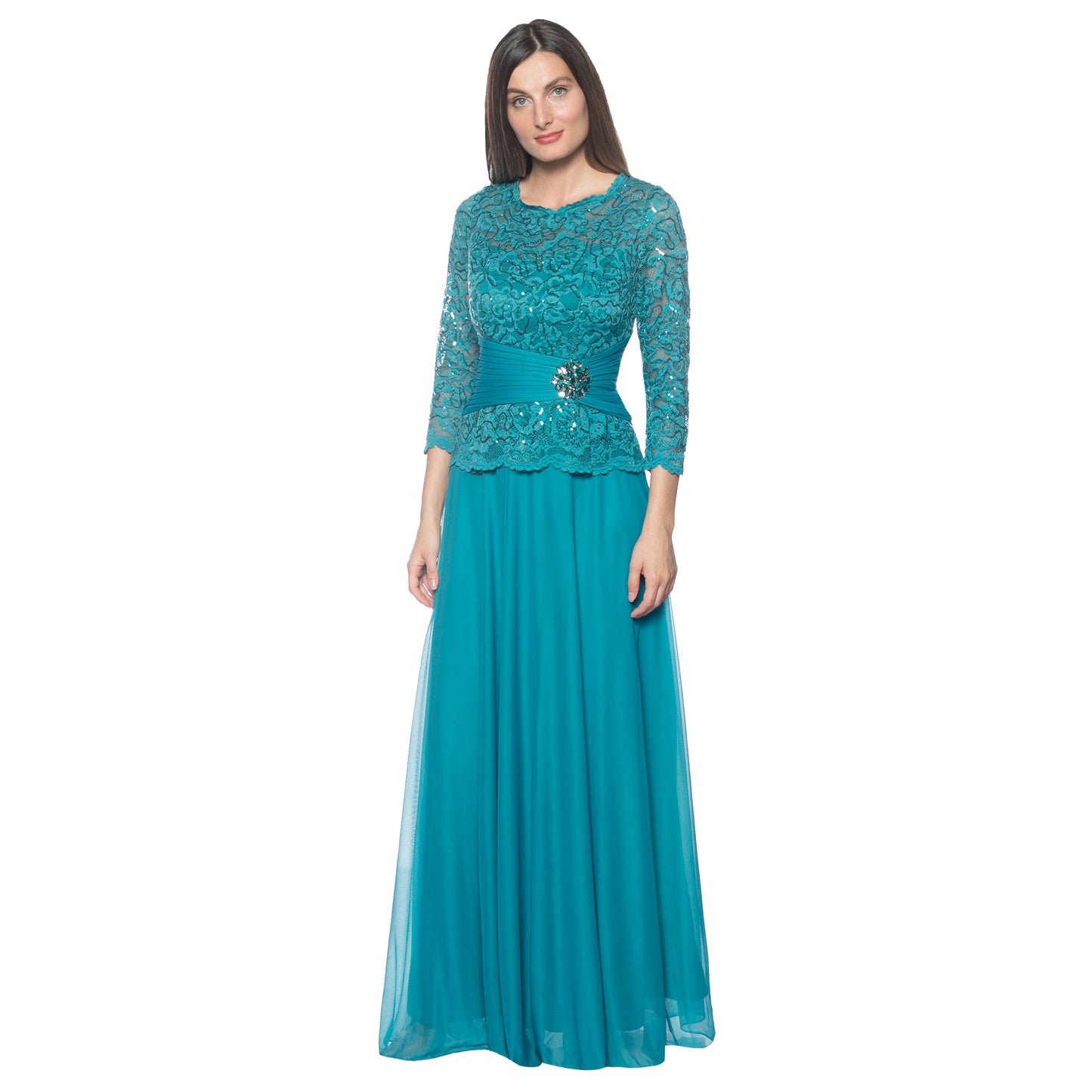 Lace Bodice Gown with 3/4 Sleeves