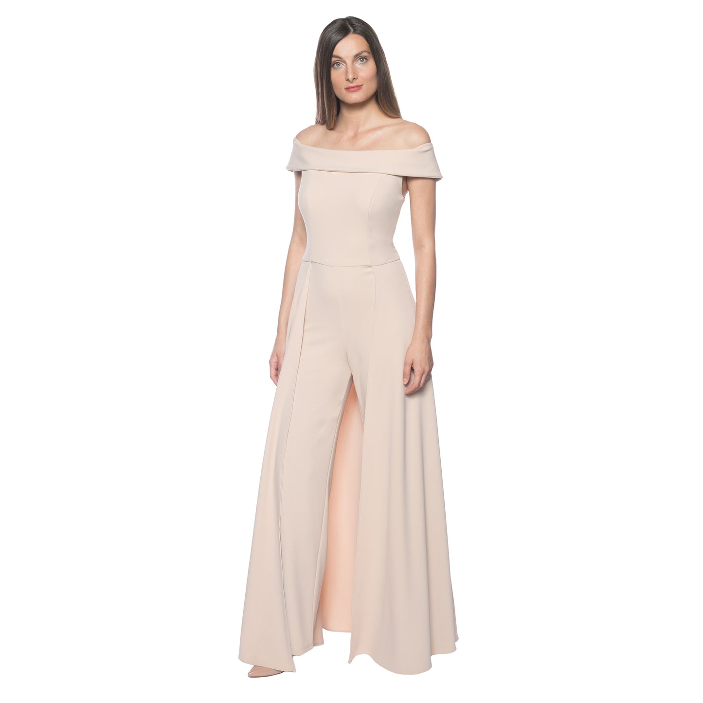 Off-the Shoulder Overlay Skirt Jumpsuit